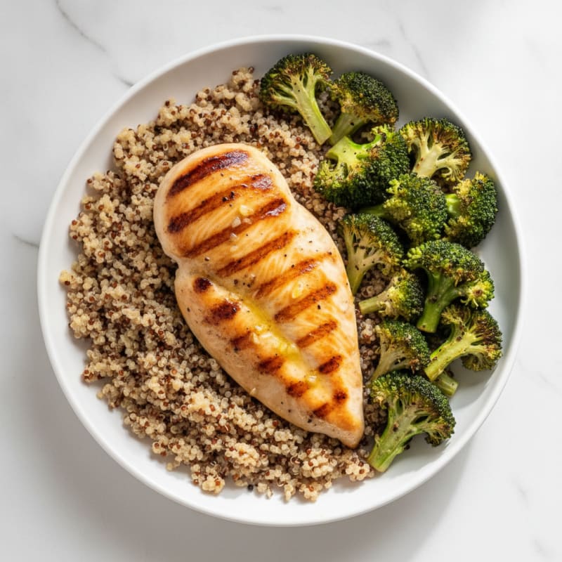 Grilled Chicken Breast with Quinoa and Roasted Broccoli