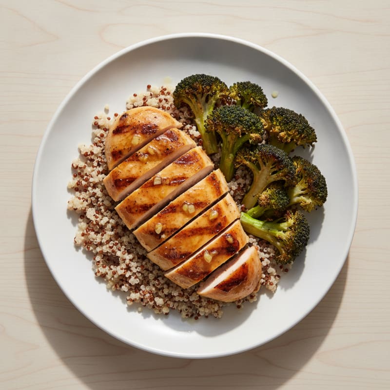 Grilled Chicken Breast with Quinoa and Roasted Broccoli
