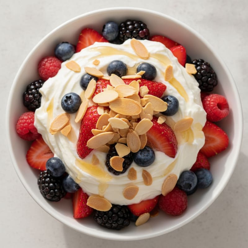 Creamy Greek Yogurt Protein Parfait with Mixed Berries and Almonds