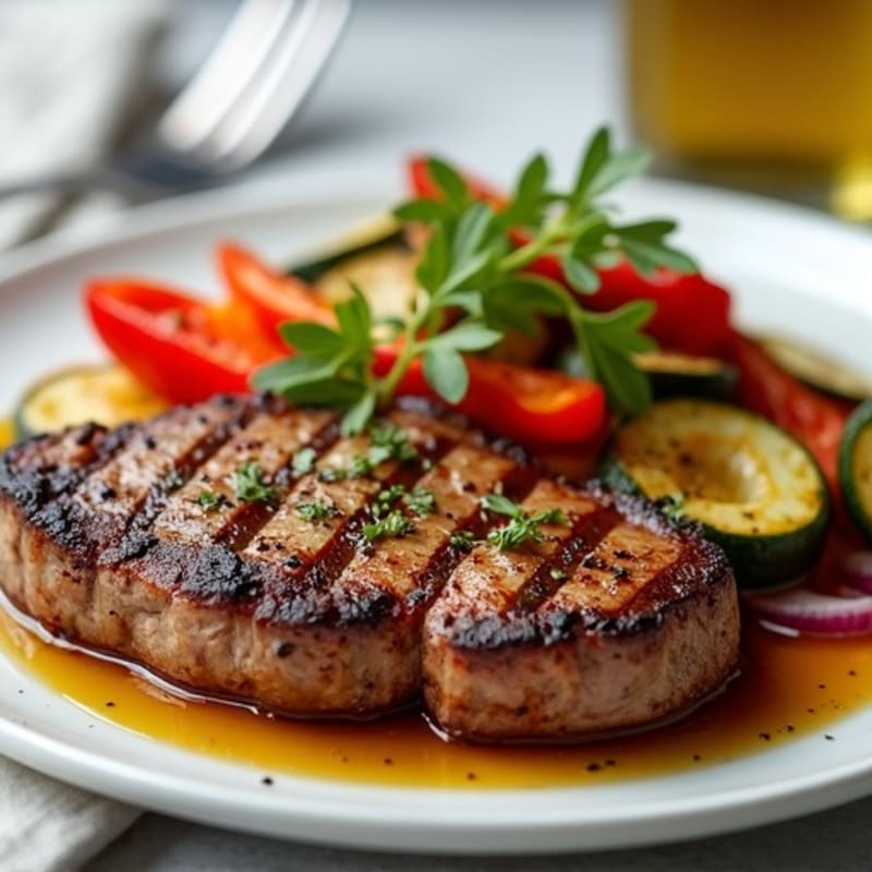 Pan-Seared Garlic Steak with Roasted Vegetables
