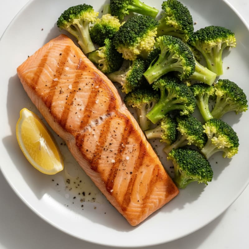 Pan-Seared Salmon with Steamed Broccoli
