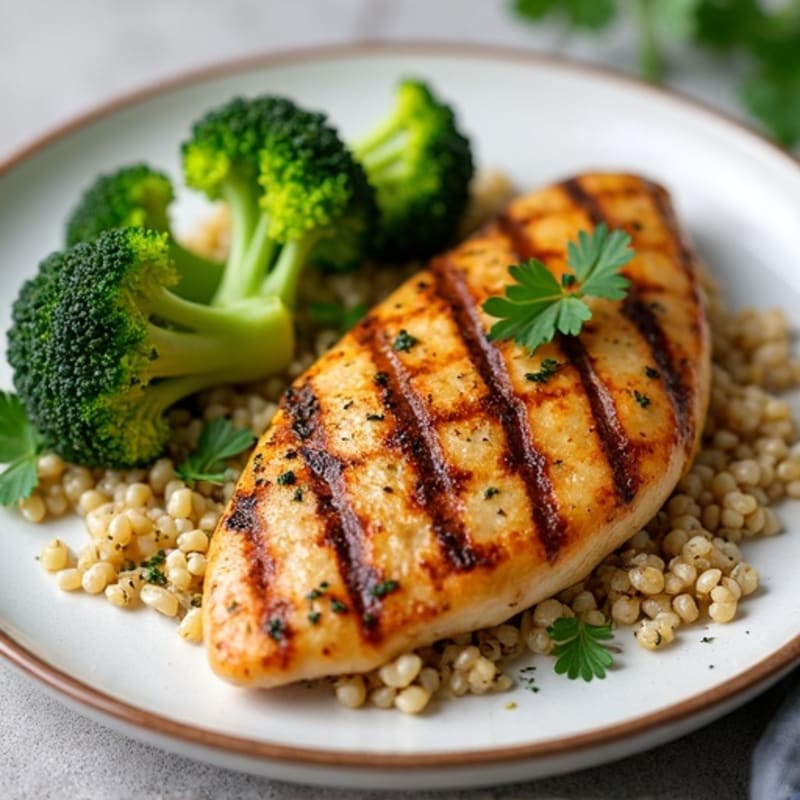 Grilled Chicken Breast with Quinoa and Roasted Broccoli