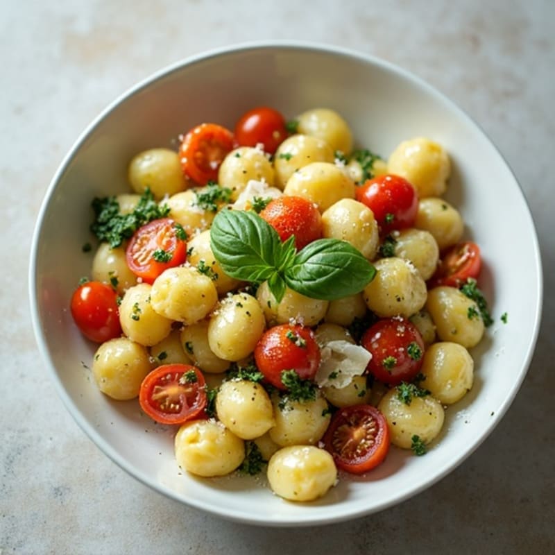 Creamy Basil Pesto Gnocchi with Roasted Cherry Tomatoes