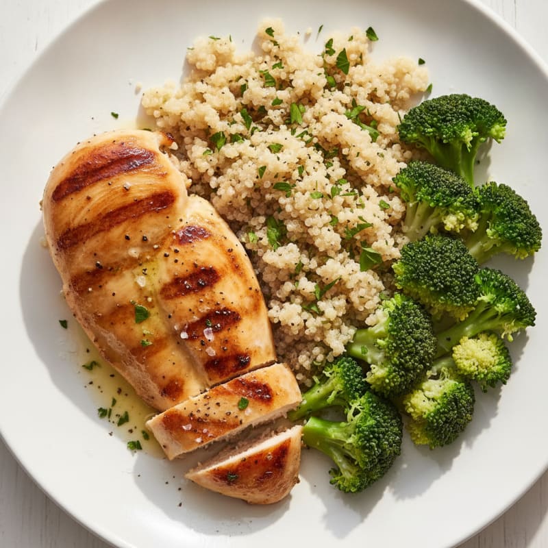 Grilled Chicken Breast with Quinoa and Steamed Broccoli