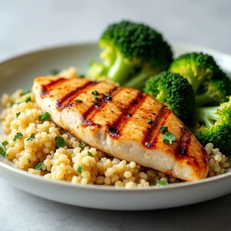 Grilled Chicken Breast with Quinoa and Roasted Broccoli