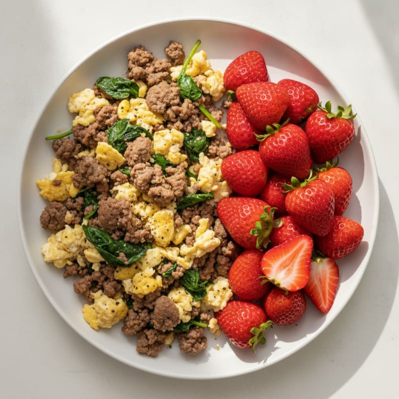 Ground Beef Scramble with Fresh Strawberries