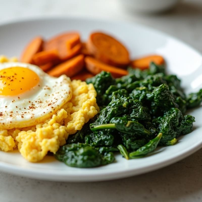 Protein-Packed Scrambled Eggs with Sautéed Greens and Sweet Potato