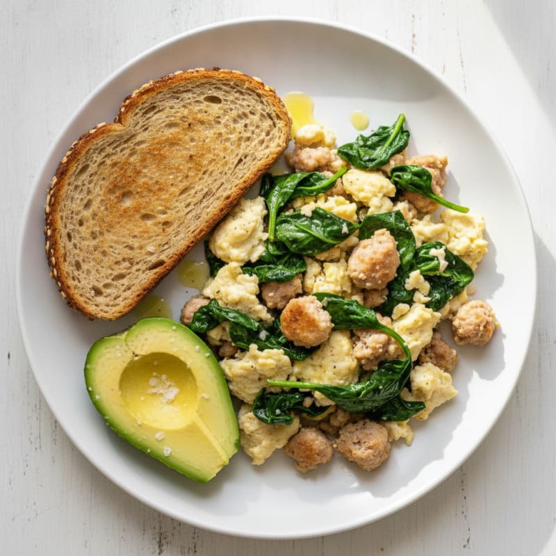 Egg White Scramble with Turkey Sausage and Spinach