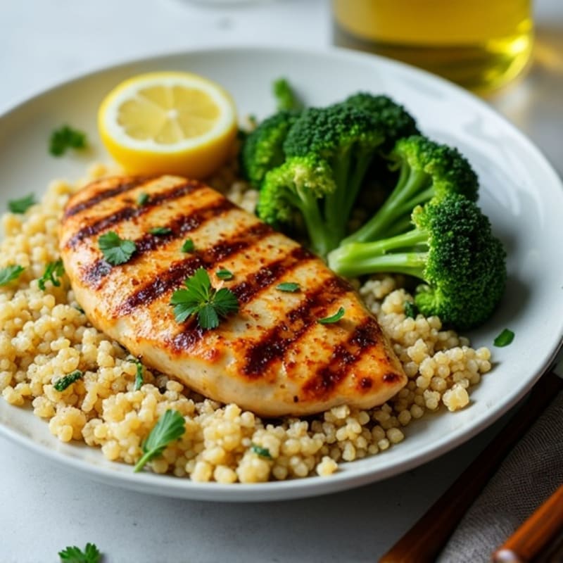 Grilled Chicken Breast with Quinoa and Roasted Broccoli