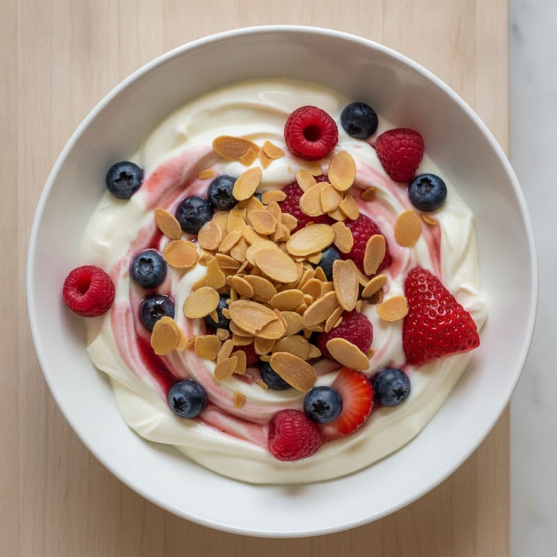 Greek Yogurt Protein Parfait with Mixed Berries and Almonds