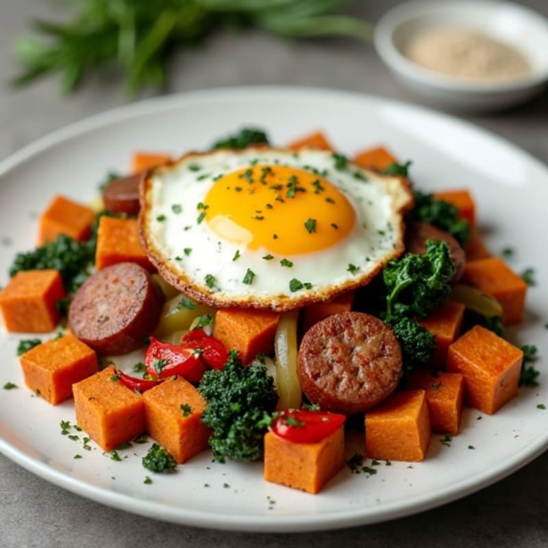 Crispy Sweet Potato Hash with Eggs and Greens
