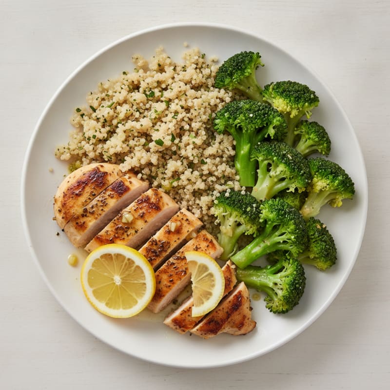 Grilled Chicken Breast with Quinoa and Steamed Broccoli