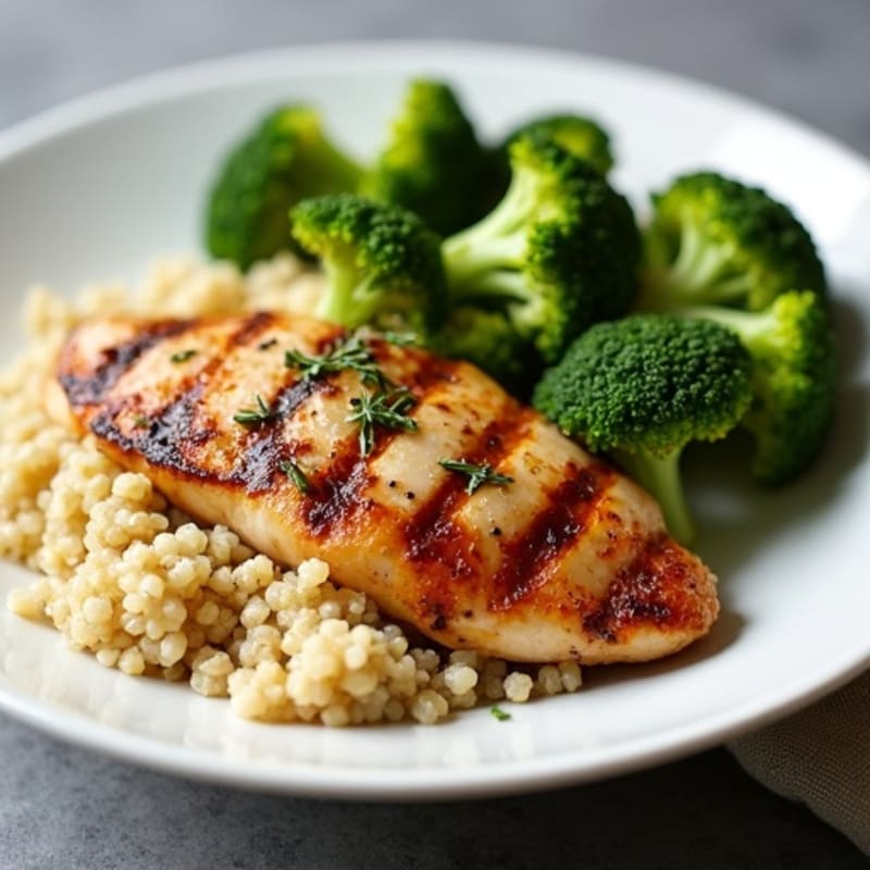Grilled Chicken Breast with Quinoa and Roasted Broccoli