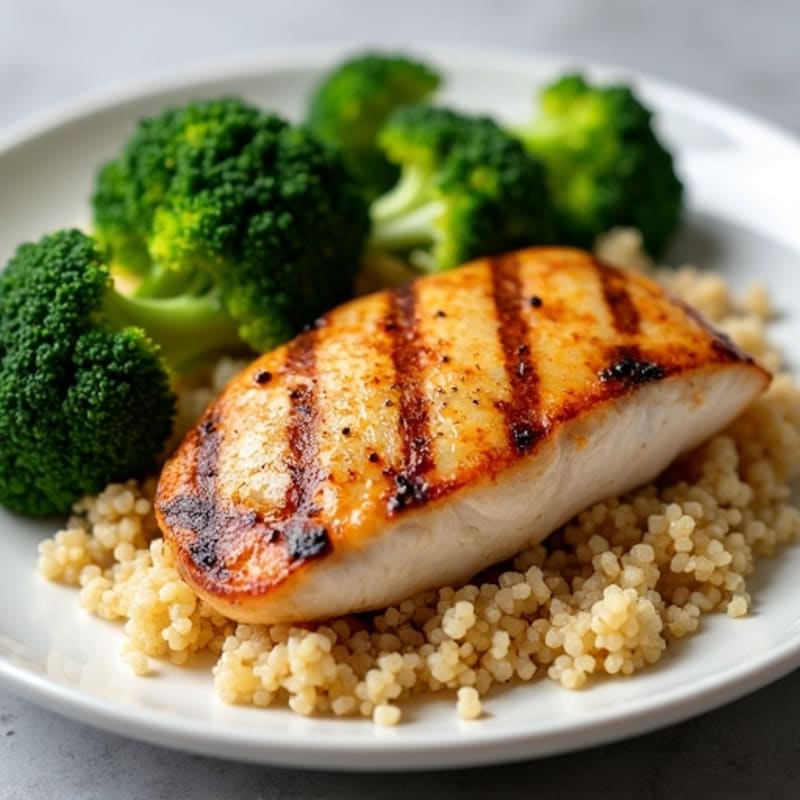 Grilled Chicken Breast with Roasted Broccoli and Quinoa