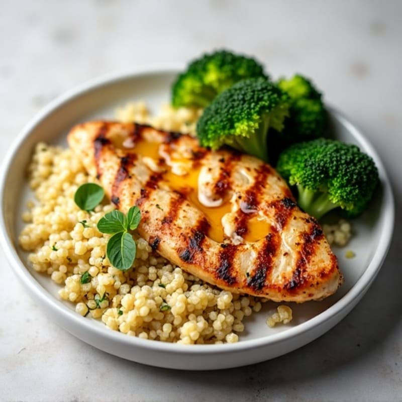 Grilled Chicken Breast with Quinoa and Roasted Broccoli