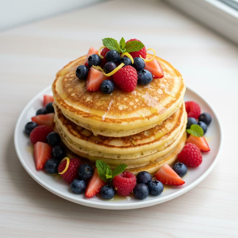 Fluffy Lemon Ricotta Pancakes with Berries