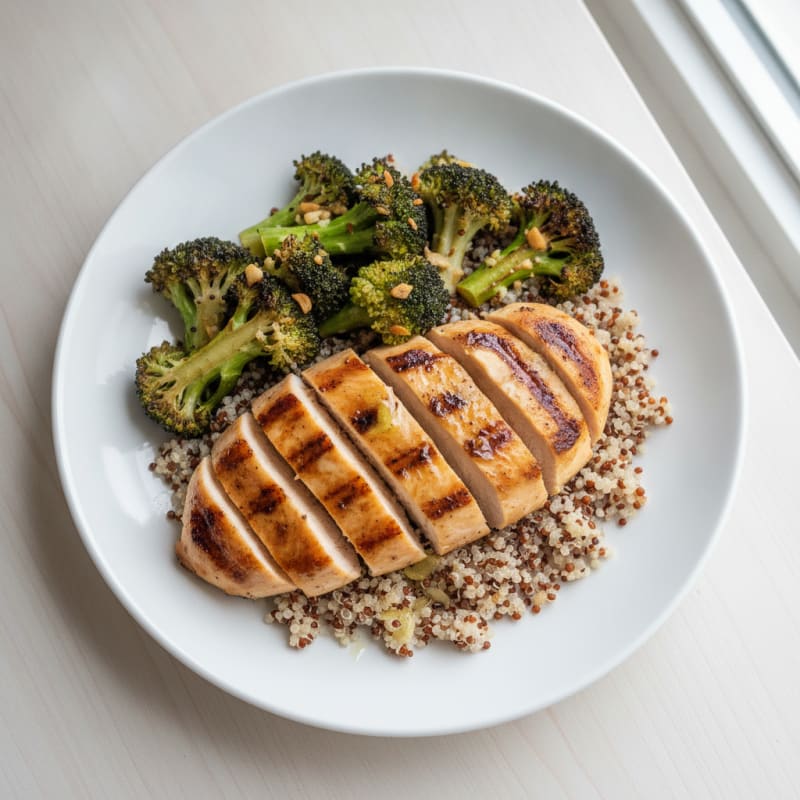 Grilled Chicken Breast with Quinoa and Roasted Broccoli