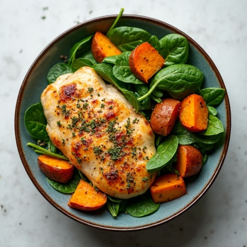 Herb-Roasted Chicken and Sweet Potato Bowl with Fresh Greens