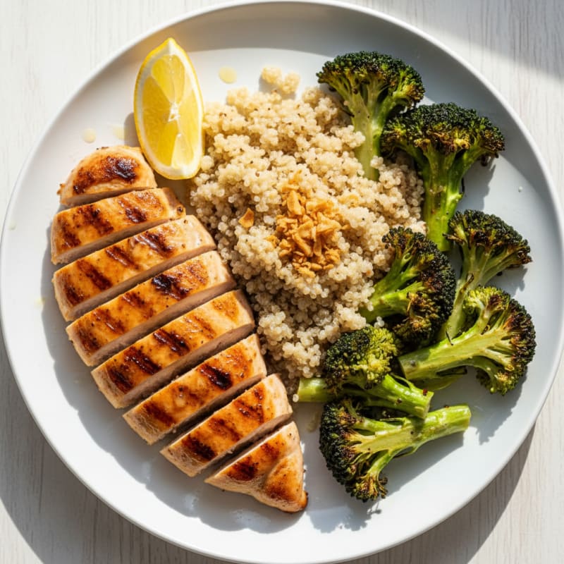 Grilled Chicken Breast with Quinoa and Roasted Broccoli