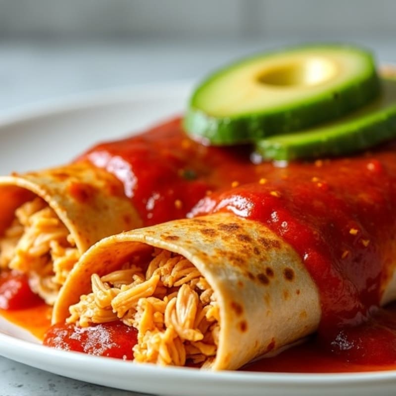 Shredded Chicken Enchiladas with Red Sauce