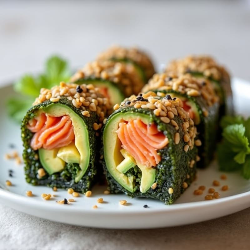 Fresh Salmon and Avocado Brown Rice Seaweed Rolls