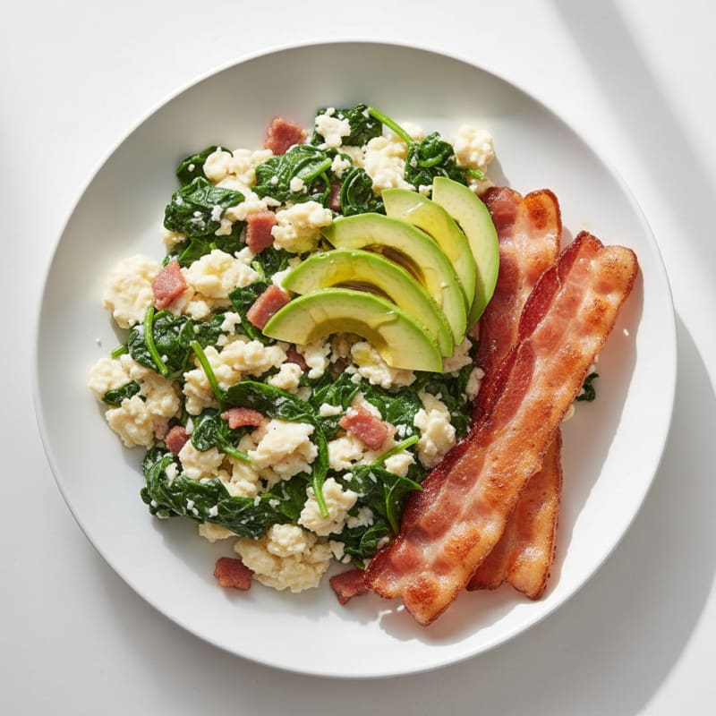 Egg White Spinach Scramble with Turkey Bacon