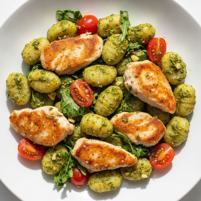 Gnocchi with Arugula Pesto and Cherry Tomatoes