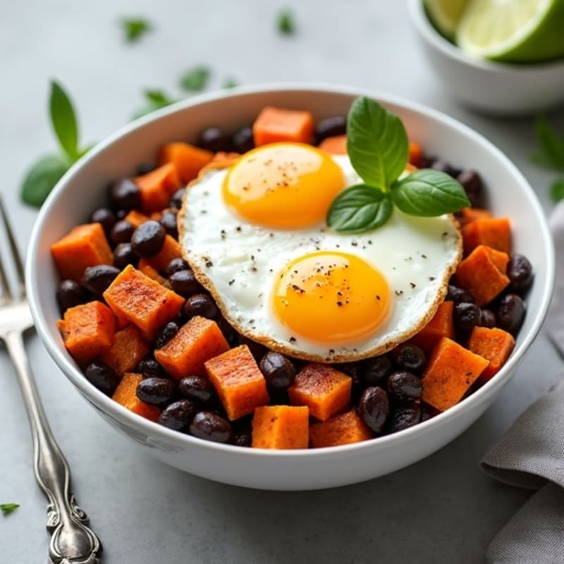 Spicy Black Bean Sweet Potato Bowl with Lime Crema