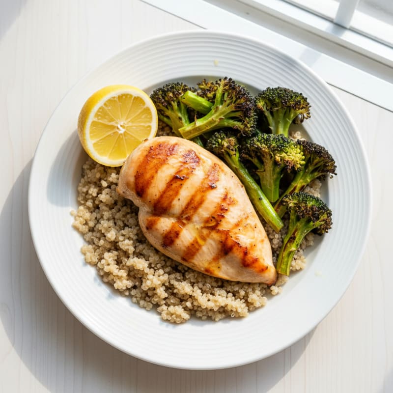 Grilled Chicken Breast with Quinoa and Roasted Broccoli