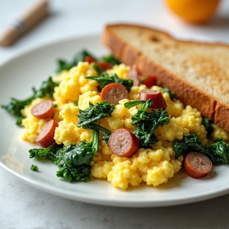 Egg White and Spinach Scramble with Turkey Sausage