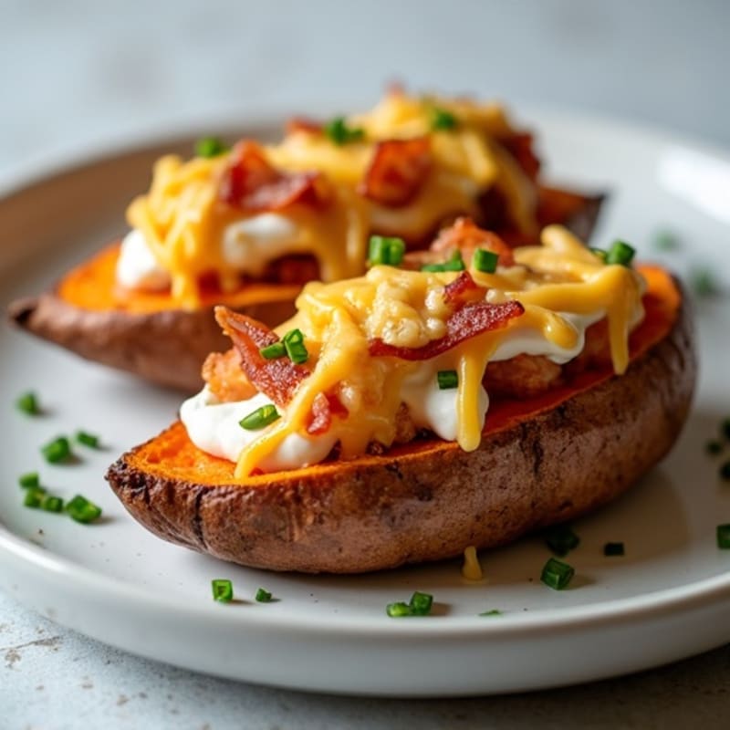 Twice-Baked Loaded Sweet Potatoes with Turkey Bacon
