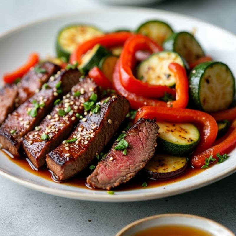 Sweet-Savory Sesame Beef with Charred Vegetables