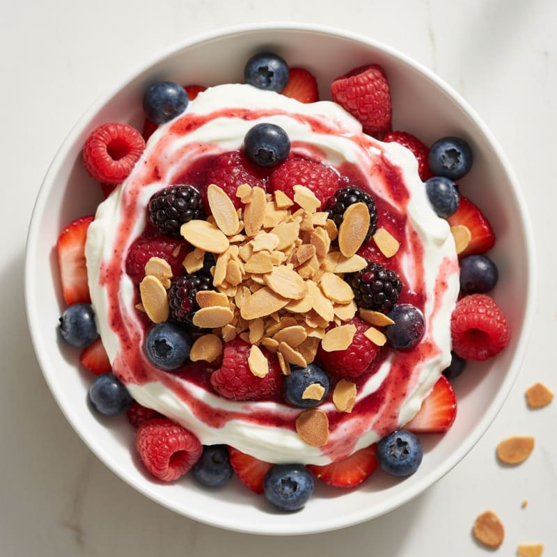 Greek Yogurt Protein Parfait with Mixed Berries and Almonds