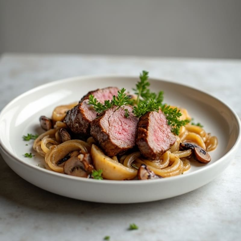 Creamy Beef with Sautéed Mushrooms and Onions