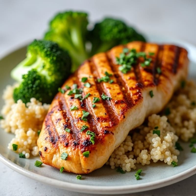 Grilled Chicken Breast with Quinoa and Steamed Broccoli