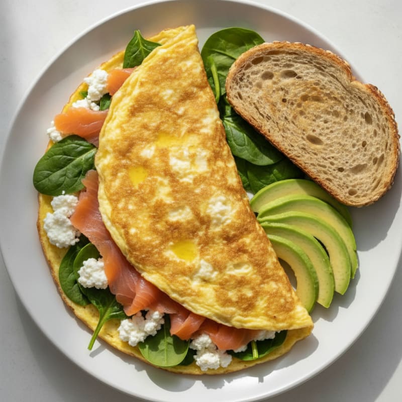 Savory Cottage Cheese Omelet with Spinach and Smoked Salmon