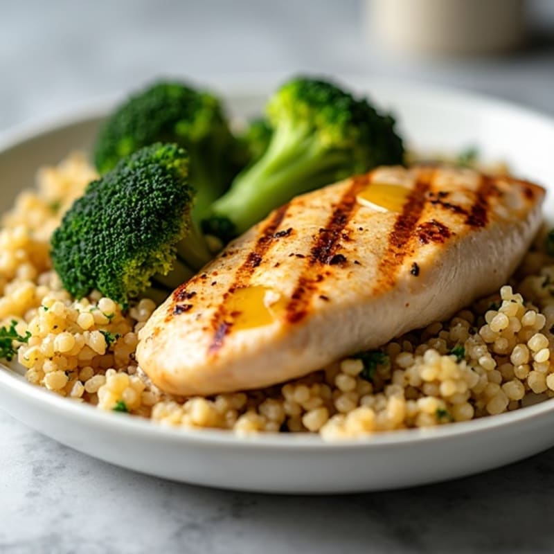 Grilled Chicken Breast with Quinoa and Roasted Broccoli