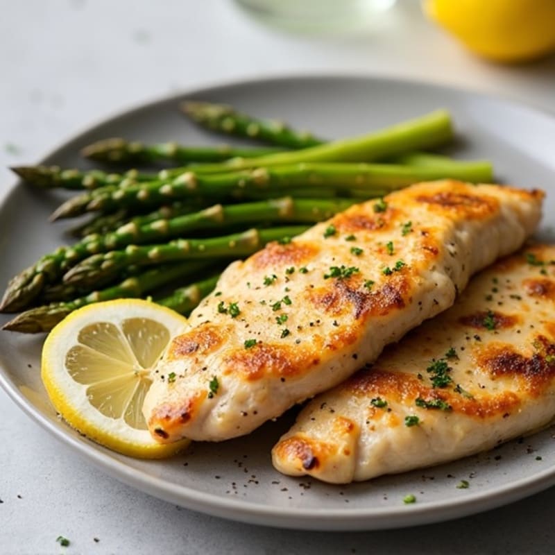 Lemon Garlic Pan-Seared Chicken with Roasted Asparagus