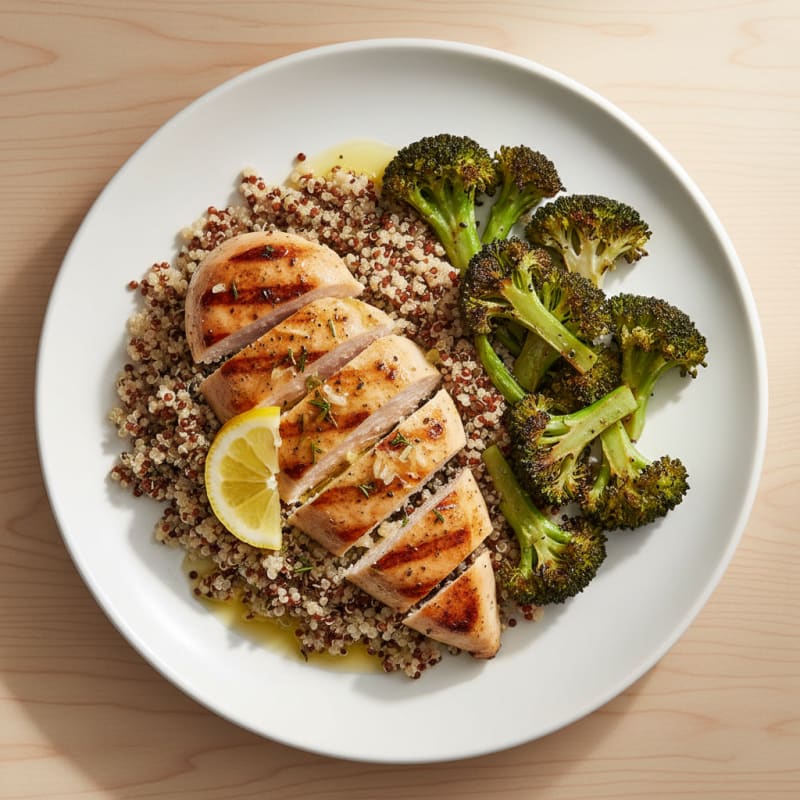 Grilled Chicken Breast with Quinoa and Roasted Broccoli