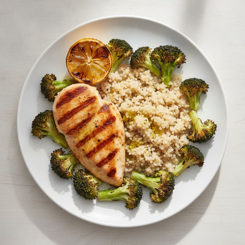 Grilled Chicken Breast with Quinoa and Roasted Broccoli
