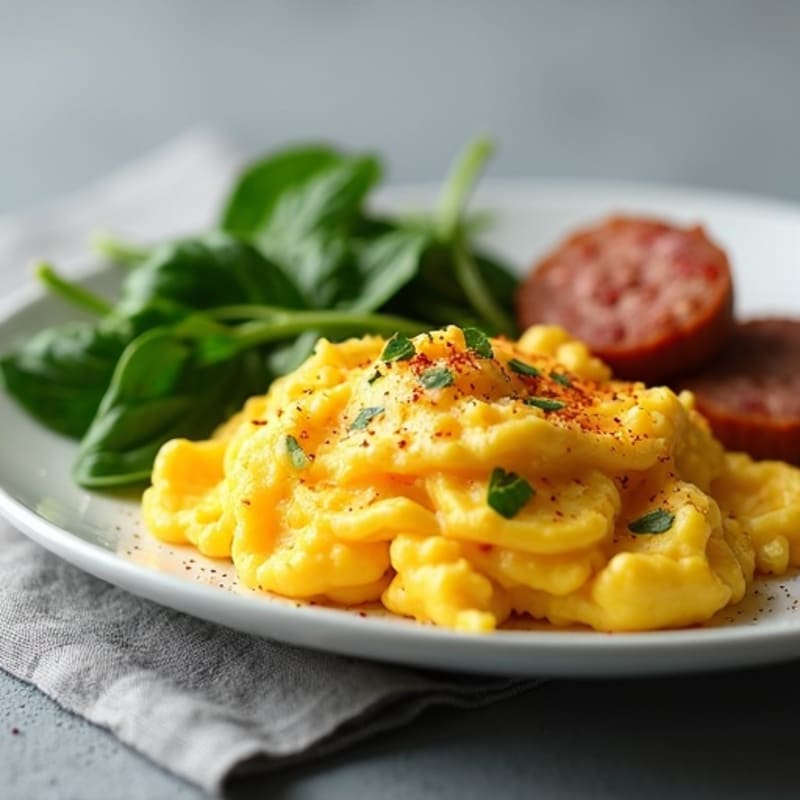 Scrambled Eggs with Chicken Sausage and Spinach