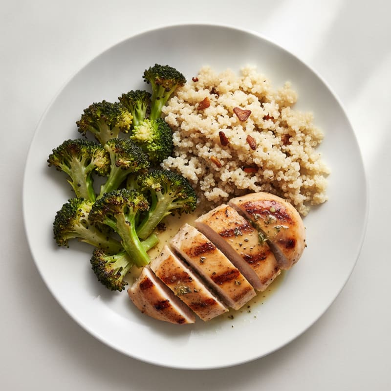 Grilled Chicken Breast with Roasted Broccoli and Quinoa