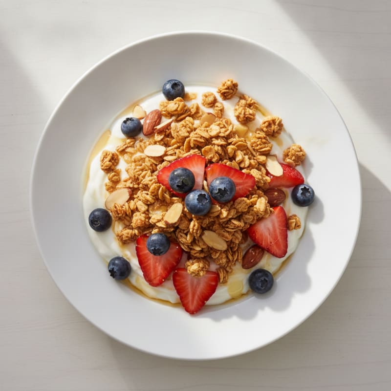 Creamy Greek Yogurt Parfait with Berries and Almond Granola
