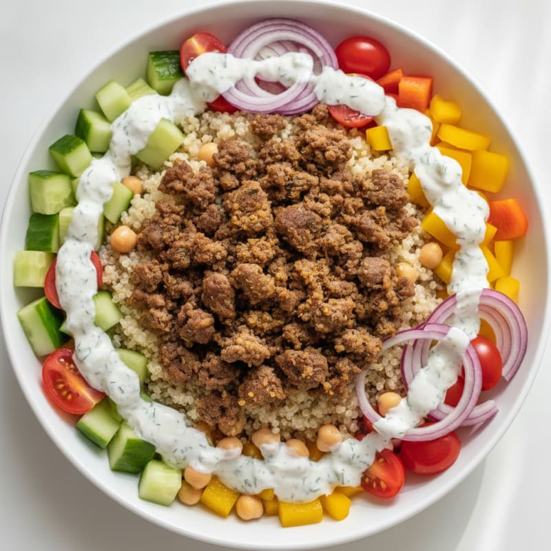 Baked Ground Beef & Mediterranean Grain Bowl