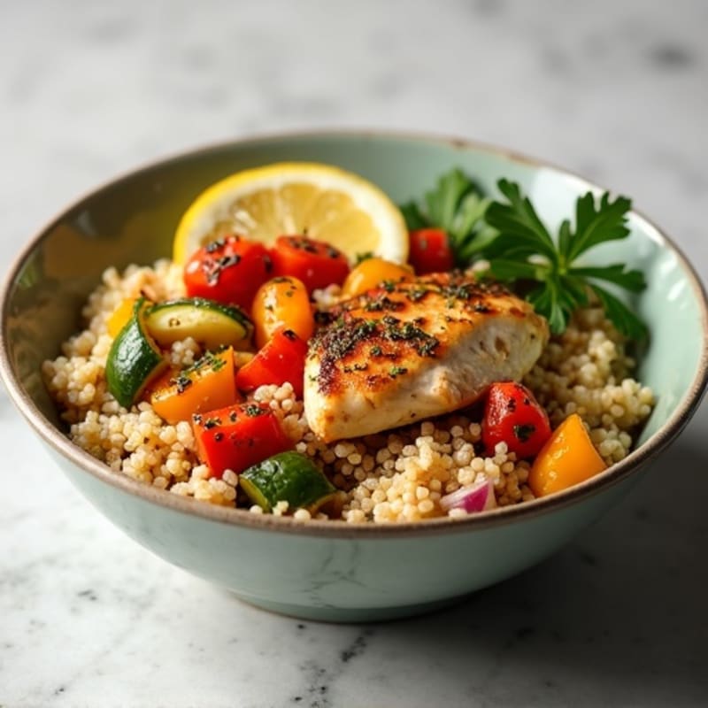 Lemon Herb Chicken and Roasted Vegetable Power Bowl