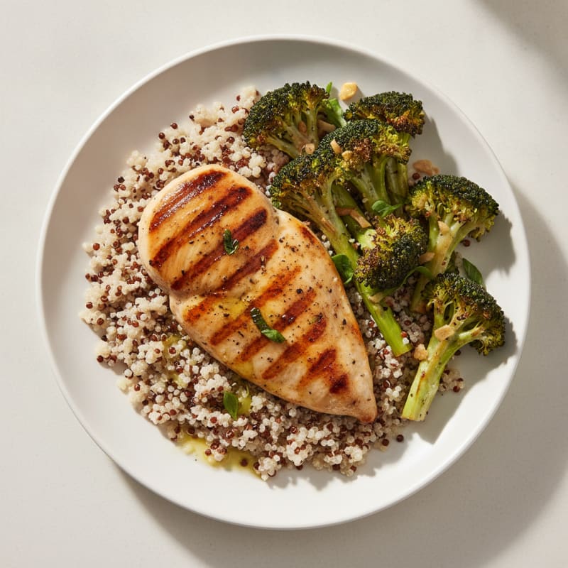 Grilled Chicken Breast with Roasted Broccoli and Quinoa