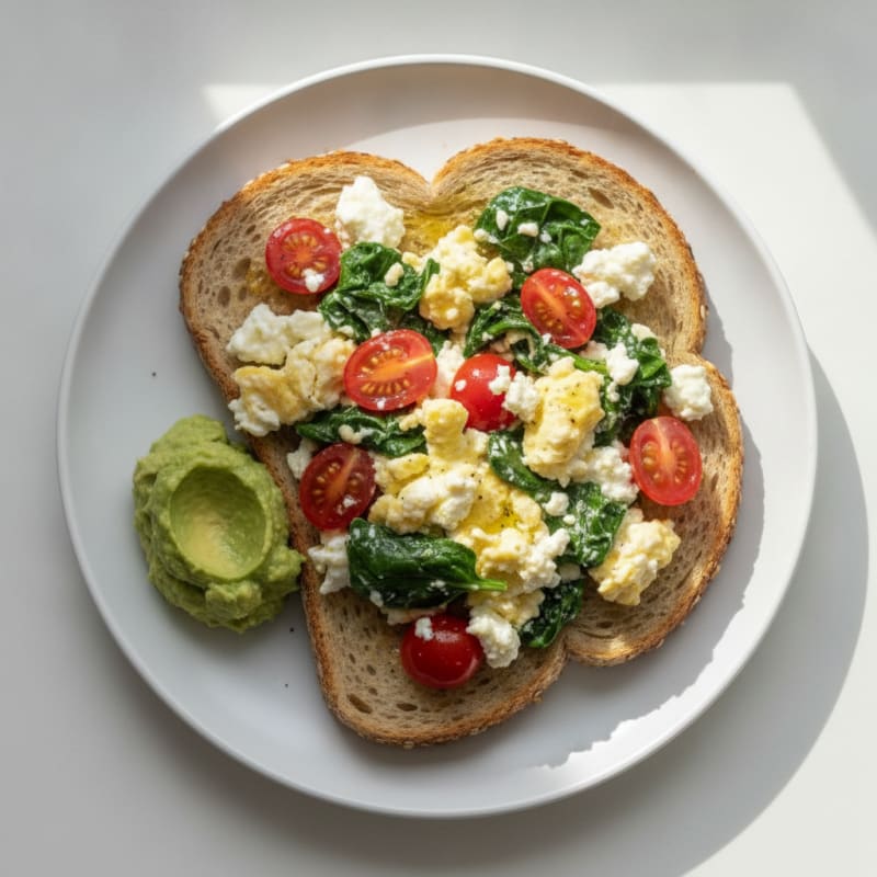 Cottage Cheese Scramble with Spinach and Cherry Tomatoes