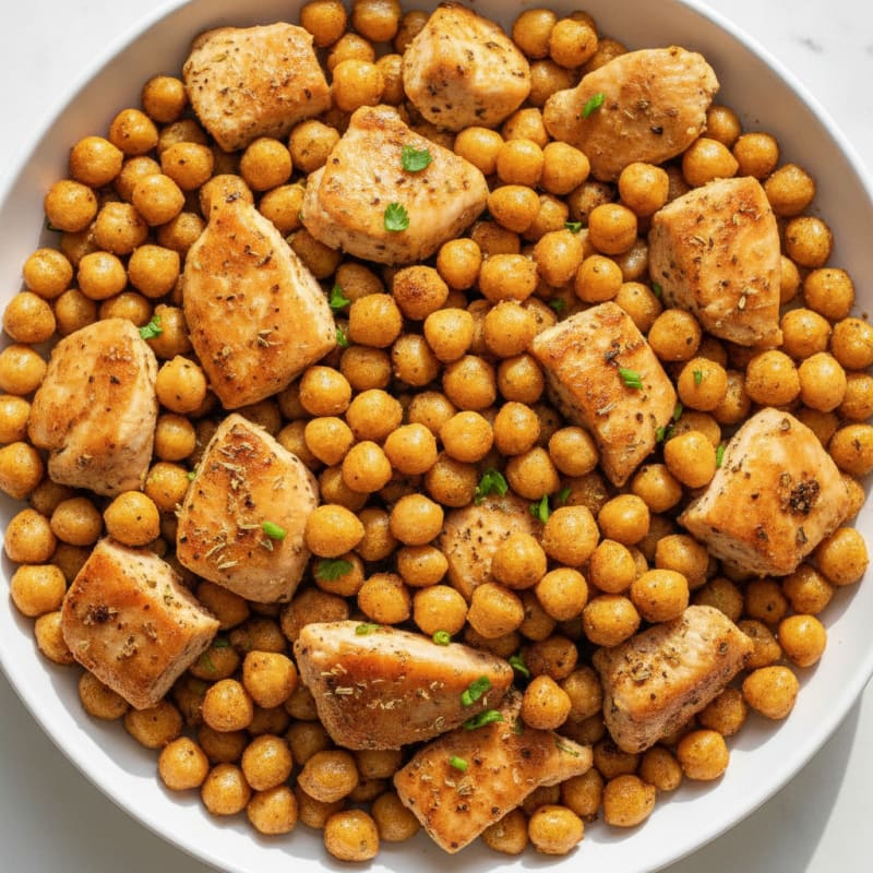 Roasted Garlic Herb Chickpea and Chicken Snack
