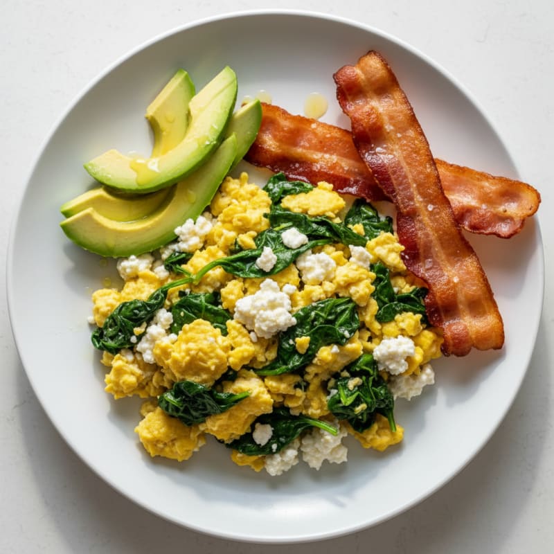 Cottage Cheese Scramble with Spinach and Turkey Bacon