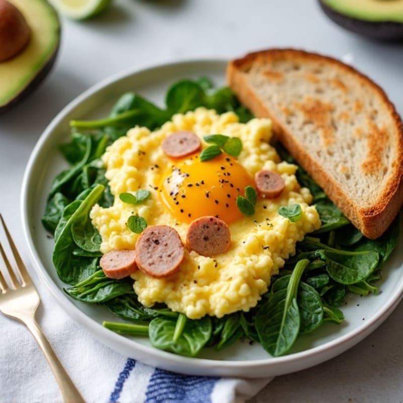 Egg White and Turkey Sausage Scramble with Spinach